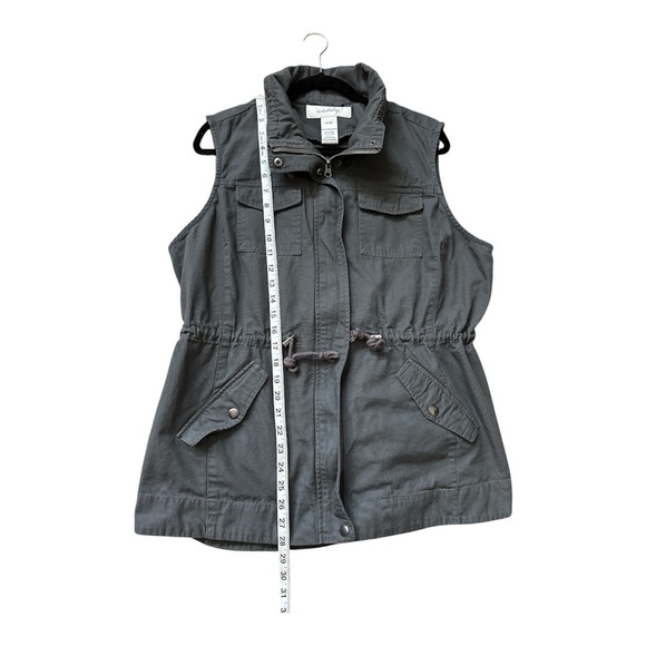 SEBBY BLUE GRAY UTILITY VEST DRAWSTRING WAIST ZIP UP BUTTON POCKETS SIZE XL - Picture 3 of 5